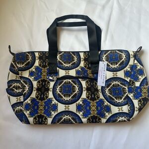 Alice + Olivia Blue and Gold Travel Bag with Geometric Pattern